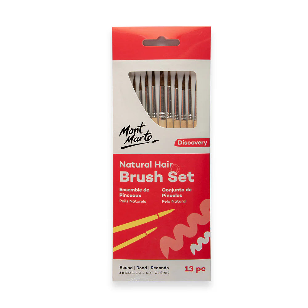 Mont Marte Natural Hair Round Brush Set 13pc