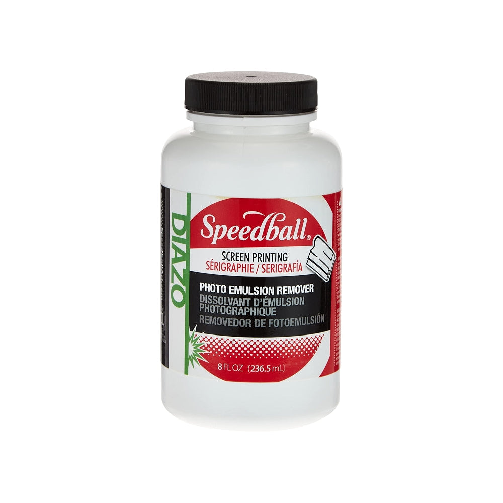 A white plastic bottle of Speedball Photo Embulsion Remover with a black cap, shown on a plain white background.