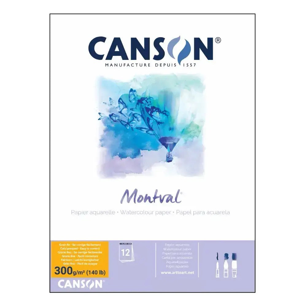 Canson Montval Watercolour Practice Paper pad Including 100 Sheets,  Size:24x32cm, Natural White and Cold Pressed (Not)