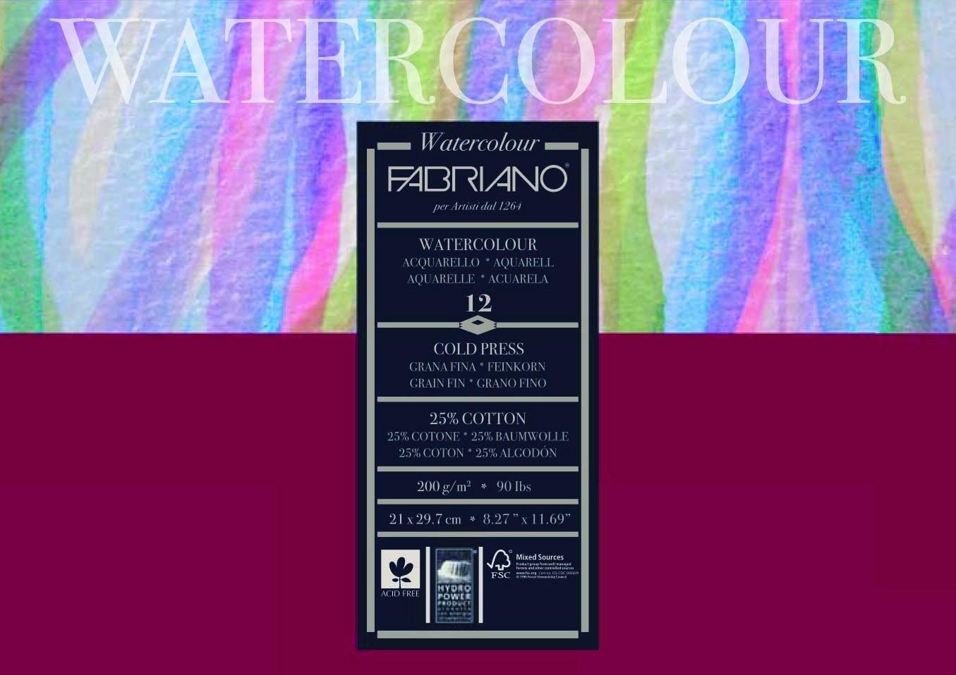 Fabriano Studio 25% Cotton Water Colour Pads 12 Sheets - Art Supplies Australia