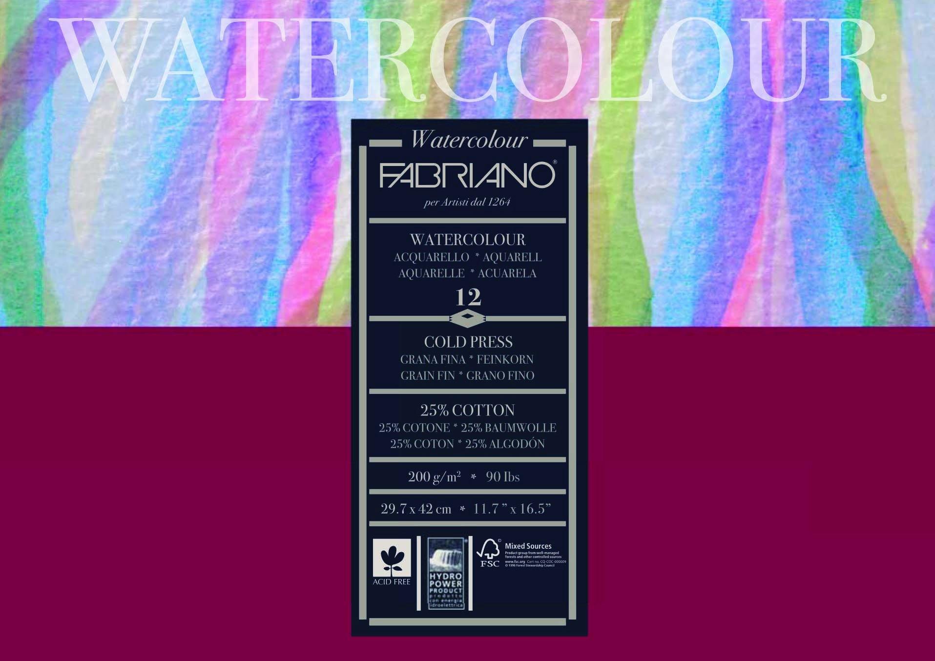 Fabriano Studio 25% Cotton Water Colour Pads 12 Sheets - Art Supplies Australia