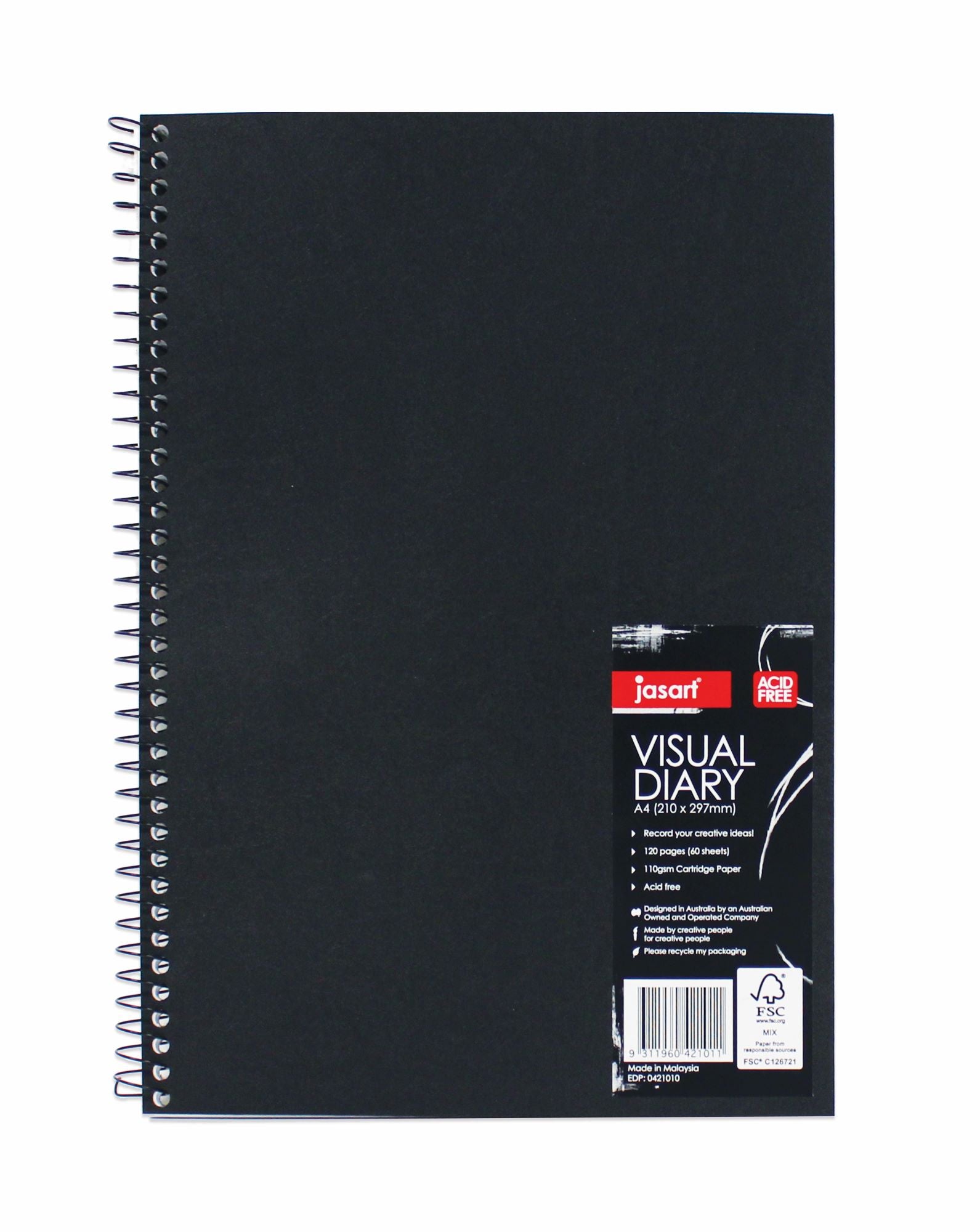Jasart Single Wire Bound Visual Art Diary 60 Sheets FSC Mix Credit - Art Supplies Australia