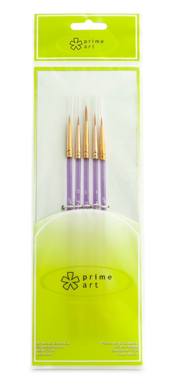 Prime Art Professional Small pointed round synthetic brush - 5 pcs set 4BS7115 - Art Supplies Australia