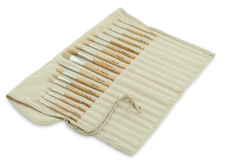 Derivan Student Hog Bristle Brush Set of 18 with Roll-up Fabric Wallet - Art Supplies Australia