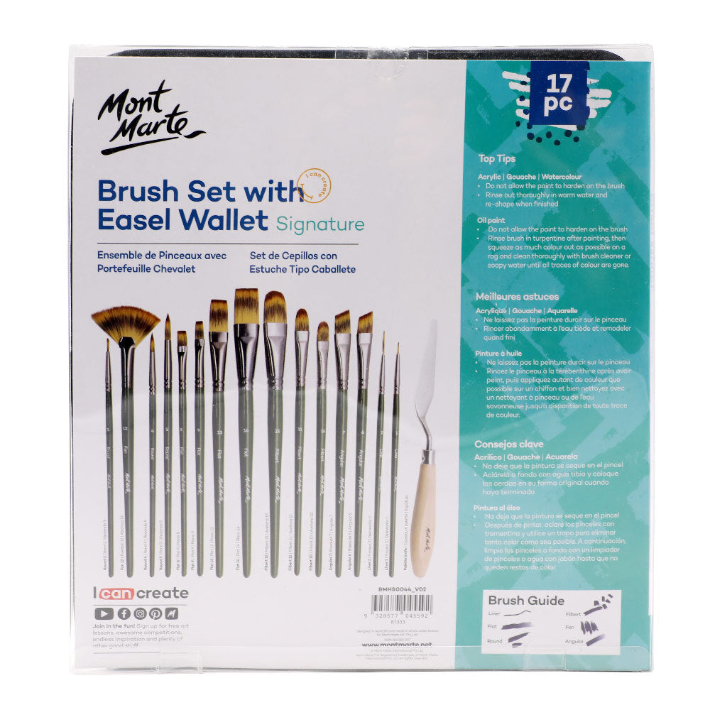 Mont Marte Artist Brush Set w/ Easel Wallet 17pc - Art Supplies Australia
