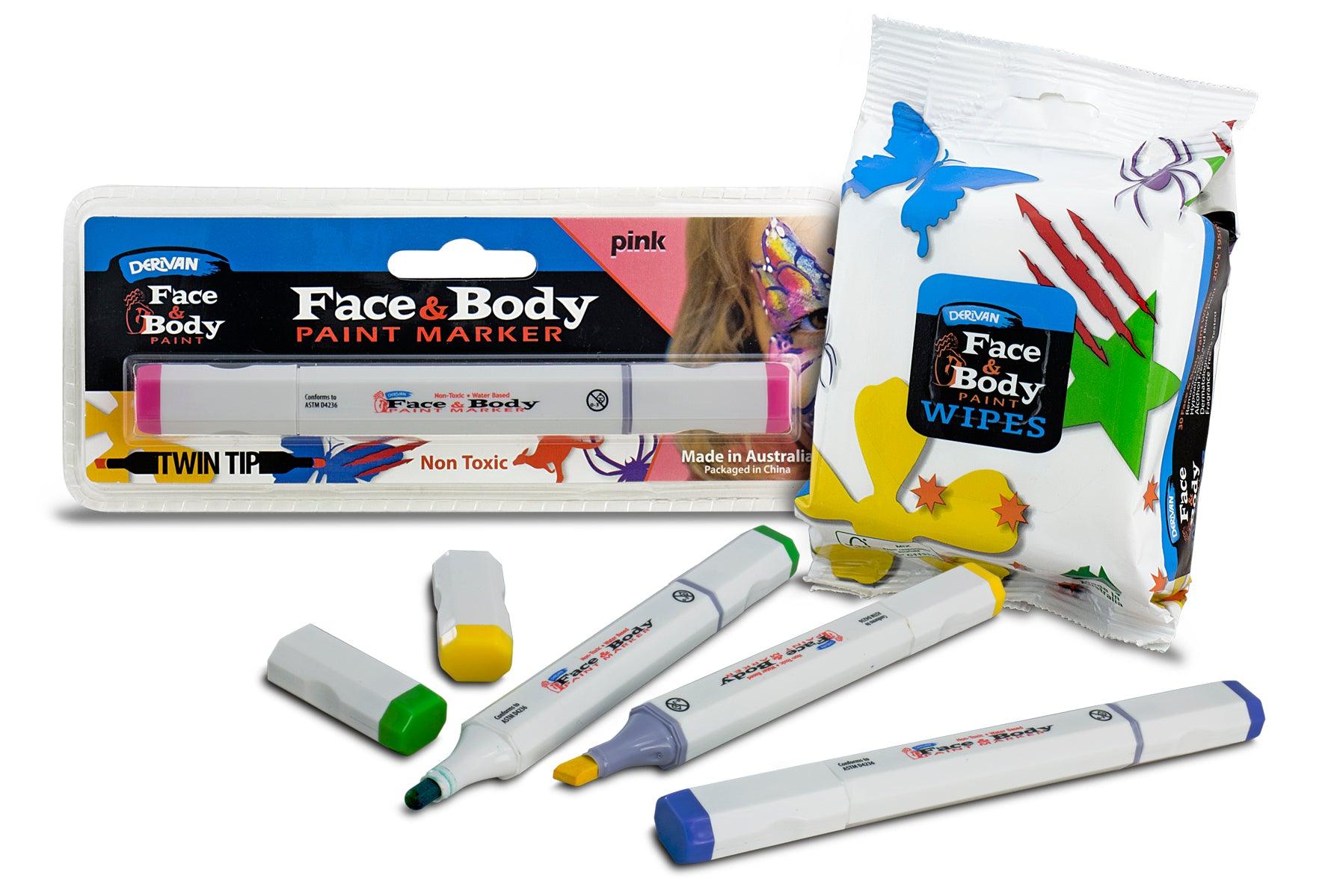 Derivan Face & Body Paint Markers & Wipes - Art Supplies Australia