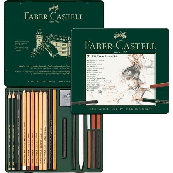 Faber-Castell PITT Mixed Media Set Monochrome - Tin Box 21 - Art Supplies Australia