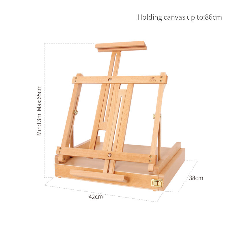 Luca Table Box Easel With Side Drawer Beechwood LW05B - Art Supplies Australia