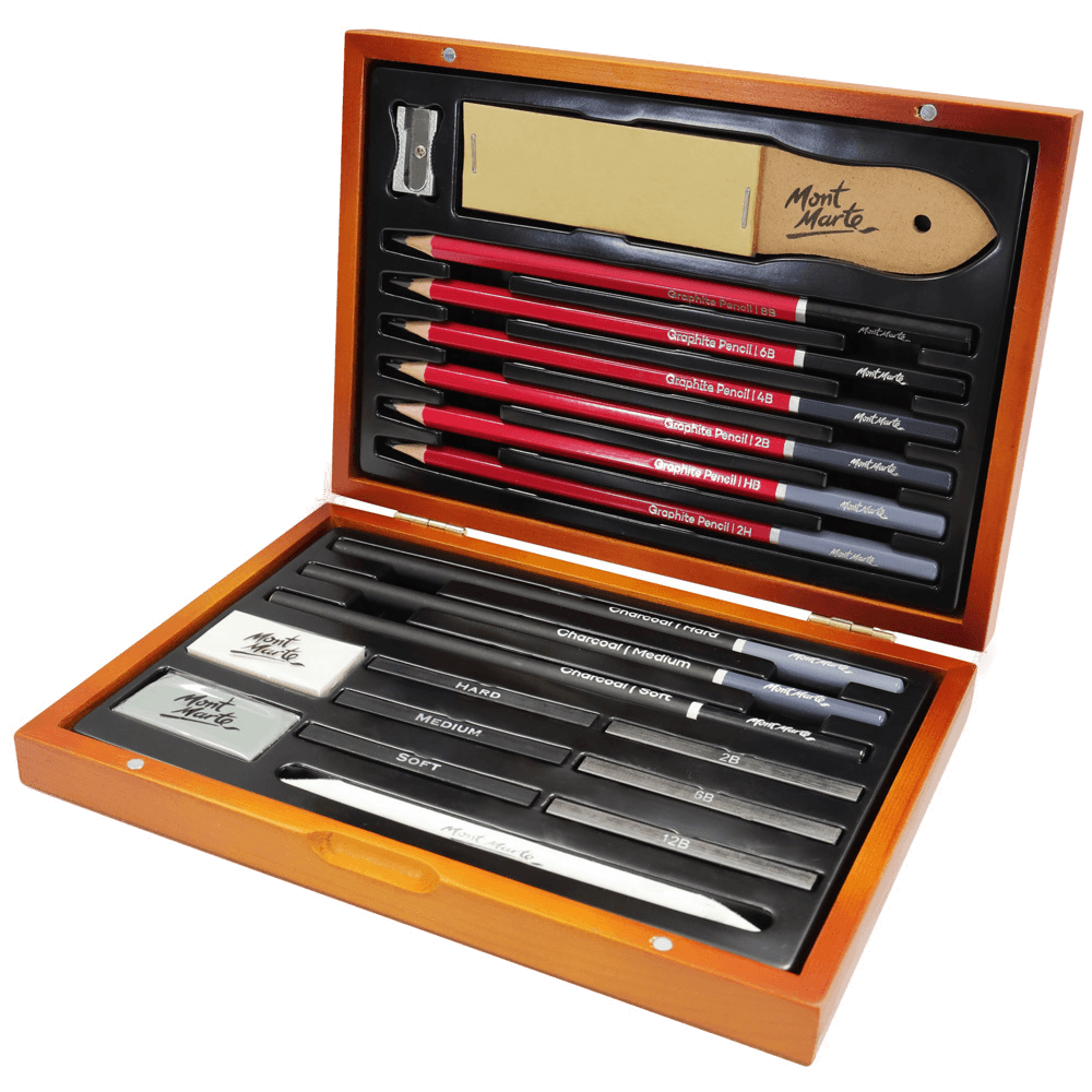 Mont Marte Sketching Set in Wooden Box 20pc - Art Supplies Australia