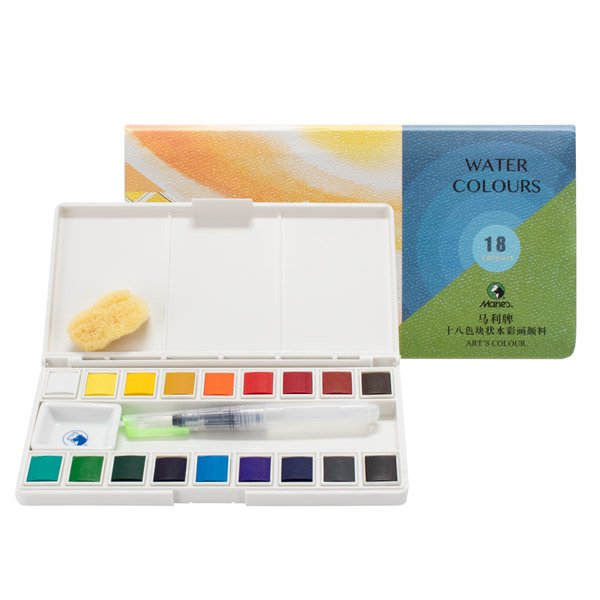 Marie's 18 Colors Solid Watercolour Painting Set with Water Brush - Art Supplies Australia