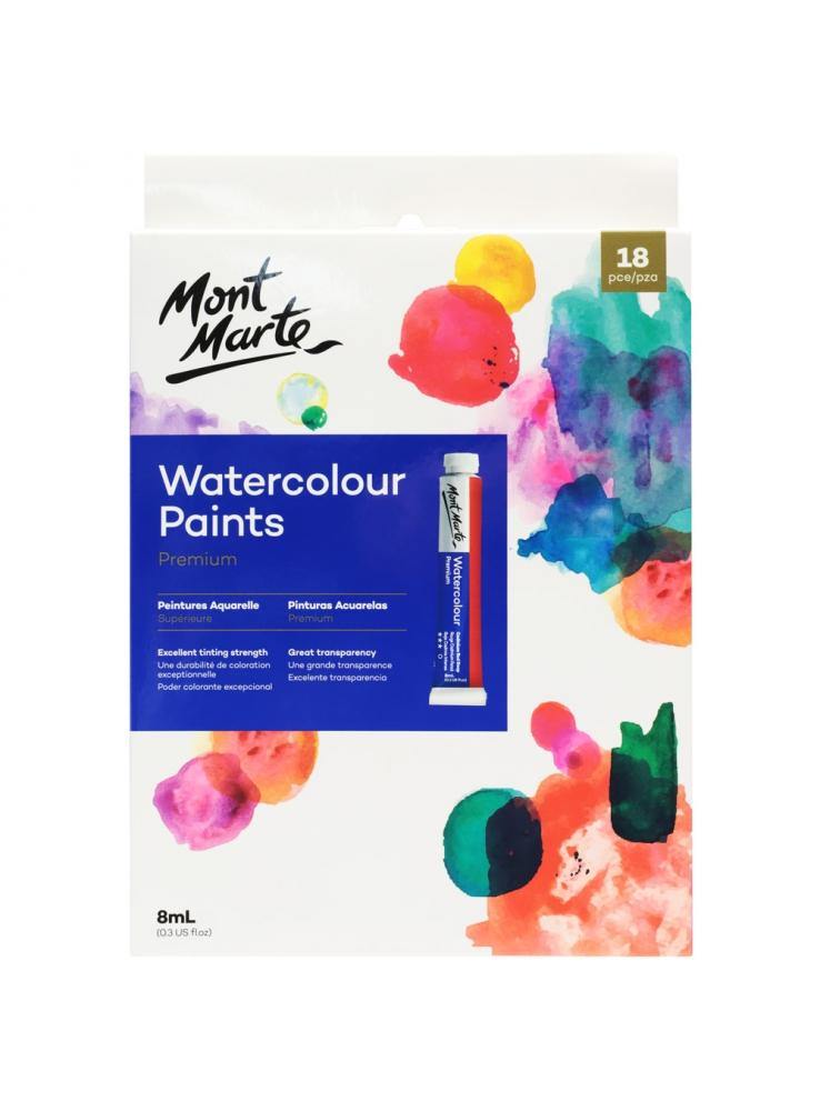 Mont Marte Premium Watercolour Paint Set 18 x 8ml Tubes - Art Supplies Australia