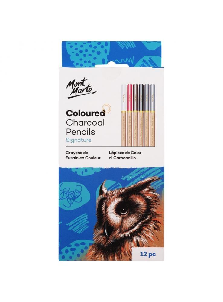 Mont Marte Signature Coloured Charcoal Pencils 12 Pieces - Art Supplies Australia