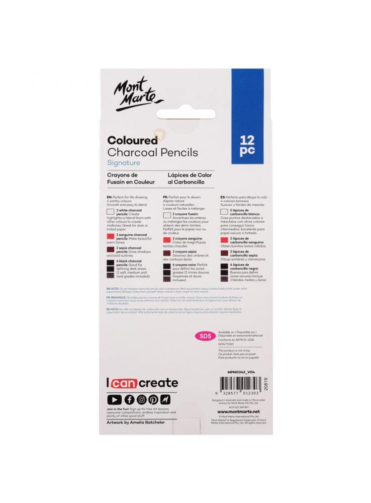 Mont Marte Signature Coloured Charcoal Pencils 12 Pieces - Art Supplies Australia