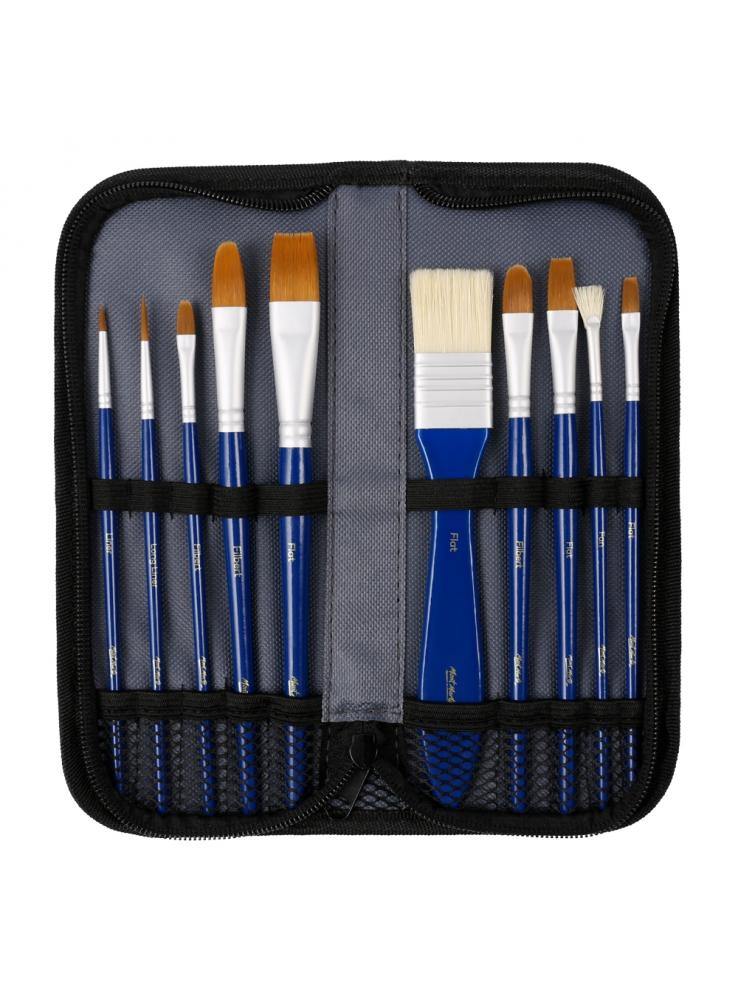 Mont Marte Signature Paint Brush Set - Gouache Mixed Bristle In Wallet 11pc - Art Supplies Australia
