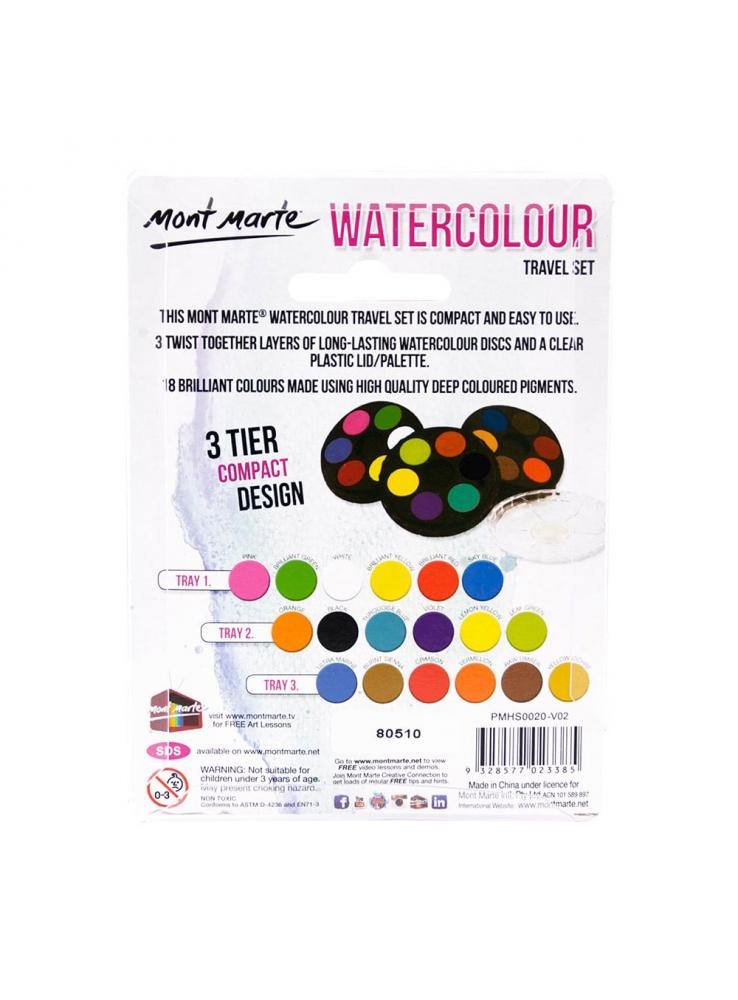 Mont Marte Watercolour Travel Set - 18 Pieces - Art Supplies Australia