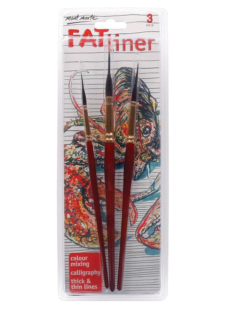 Mont Marte Fat Liner Brush Set of 3 Taklon/Squirrel 16, 10, 6 - Art Supplies Australia