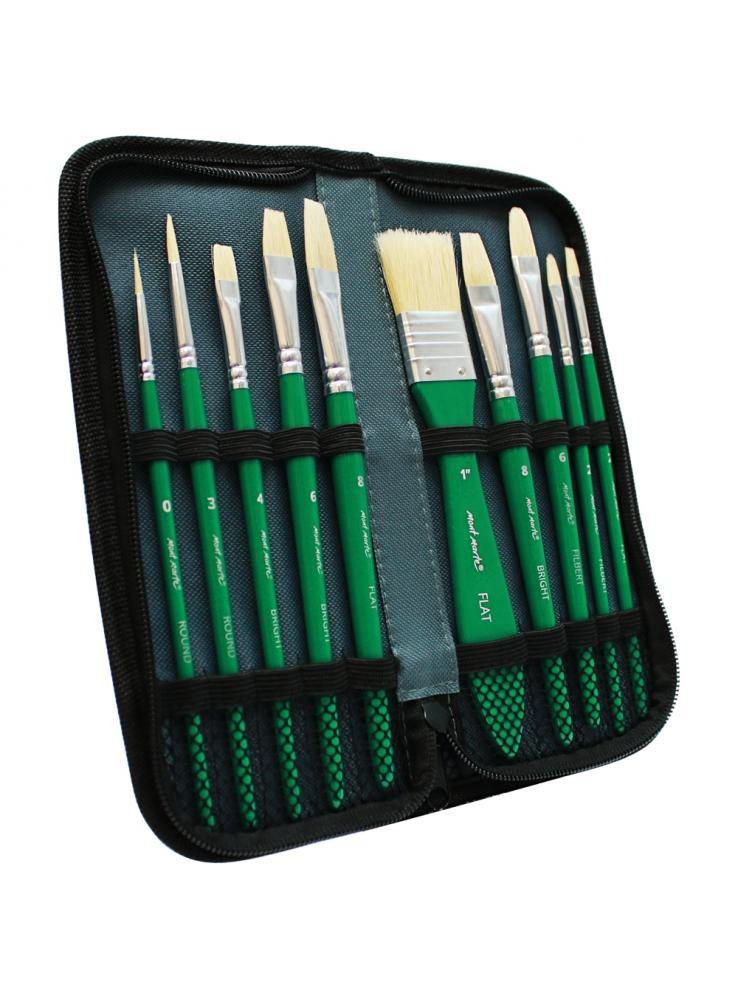 Mont Marte Hog Bristle Brush Set in Wallet 11pce - Oil - Art Supplies Australia