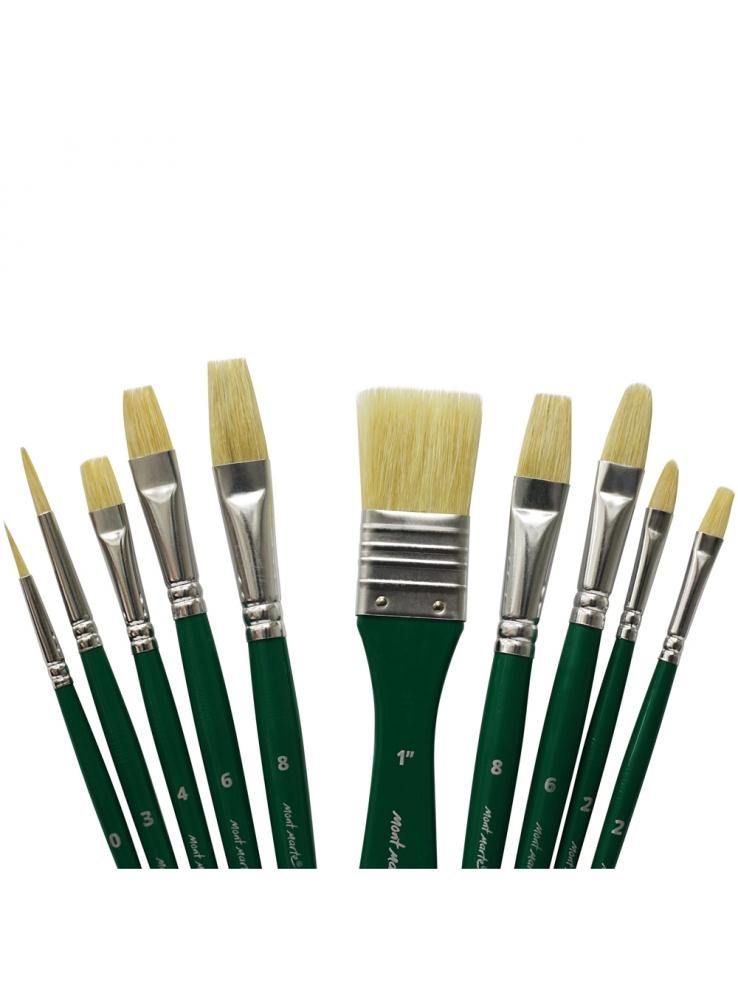 Mont Marte Hog Bristle Brush Set in Wallet 11pce - Oil - Art Supplies Australia