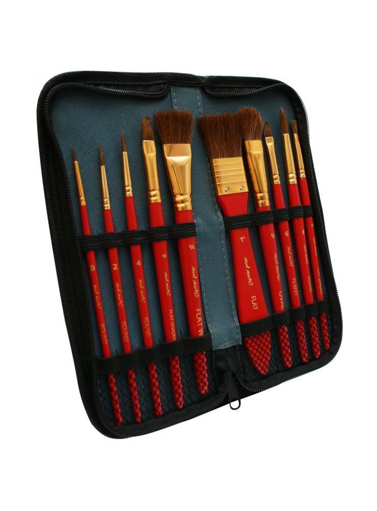 Mont Marte Mixed Bristle Brush Set Wallet 11pce - Watercolour - Art Supplies Australia