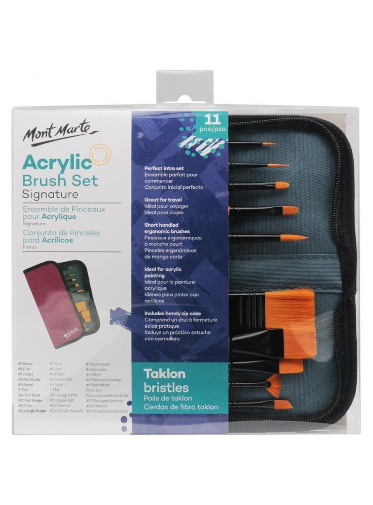Mont Marte Signature Taklon Brush Set in Wallet 11pce - Acrylic - Art Supplies Australia