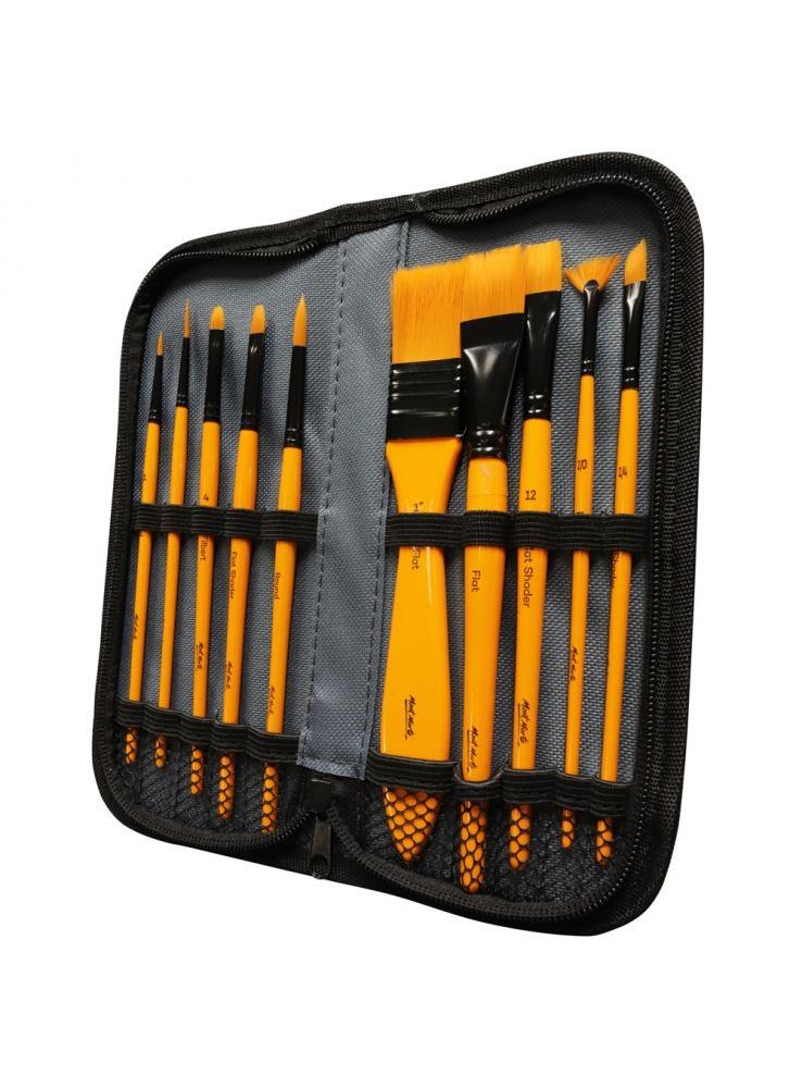 Mont Marte Signature Taklon Brush Set in Wallet 11pce - Acrylic - Art Supplies Australia