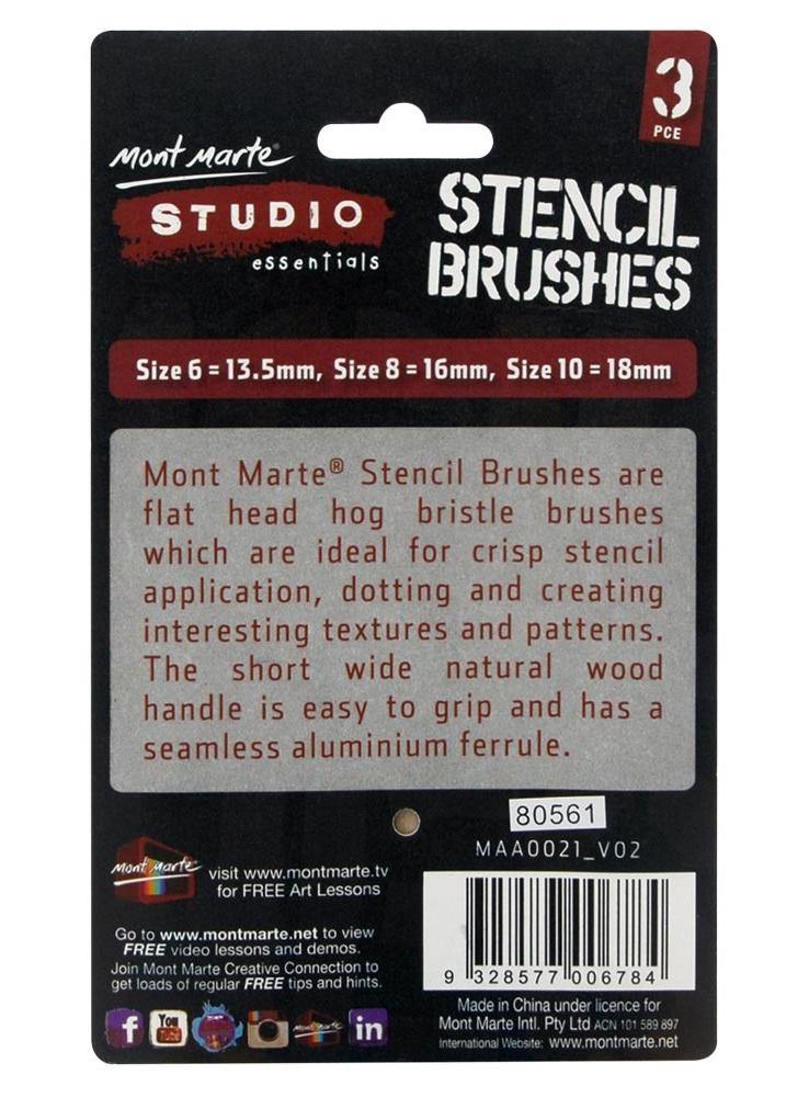 Mont Marte Studio Stencil Brushes Pkt 3 - Art Supplies Australia