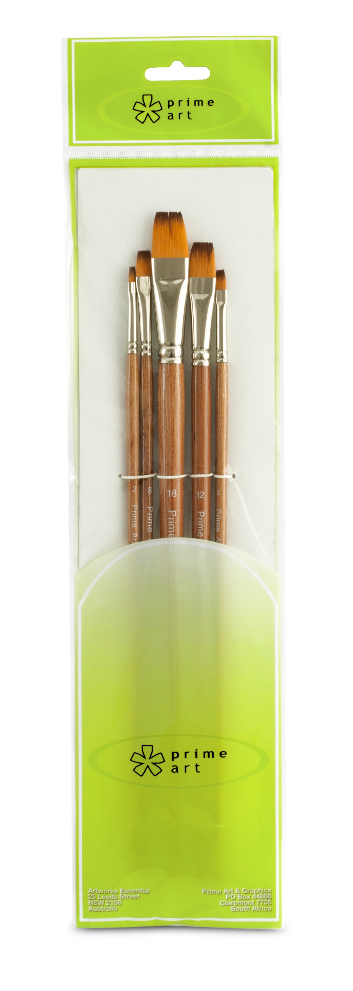 Professional Brush Set Golden synthetic with brown tip, brass ferrule - 5 piece set BS1015 - Art Supplies Australia