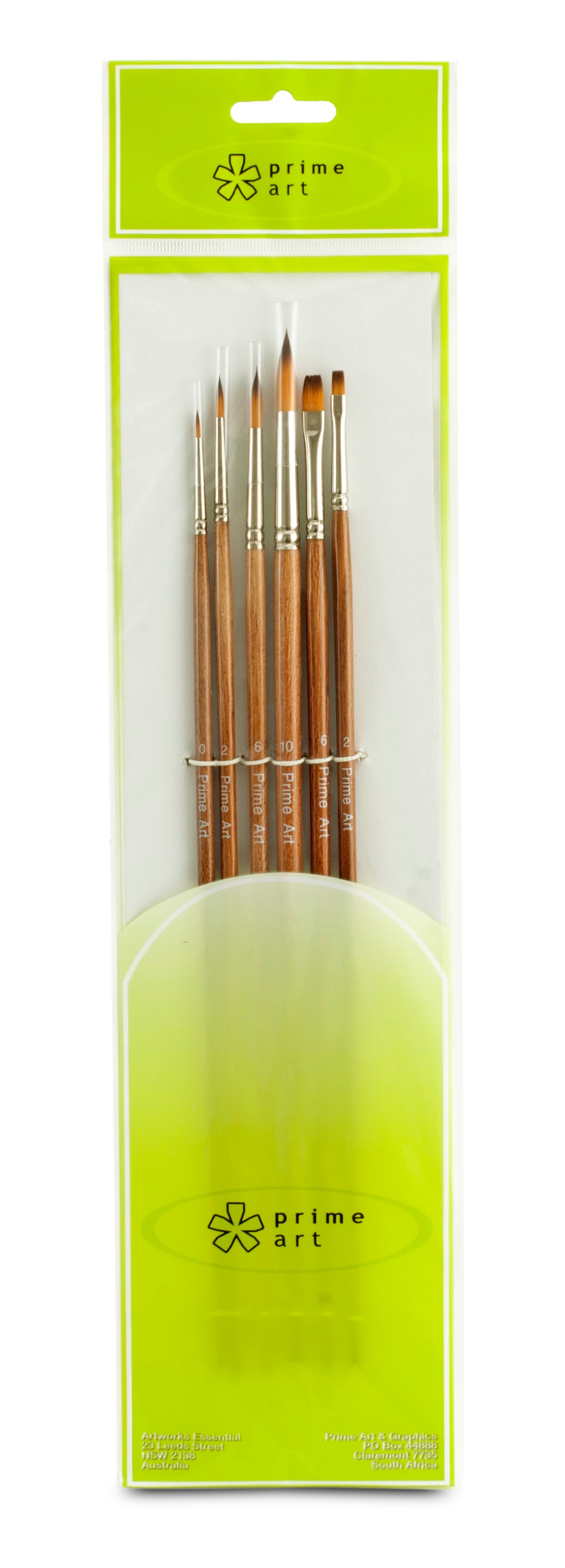 Professional Brush Set Golden synthetic with brown tip, brass ferrule - 6 piece set BS1016 - Art Supplies Australia
