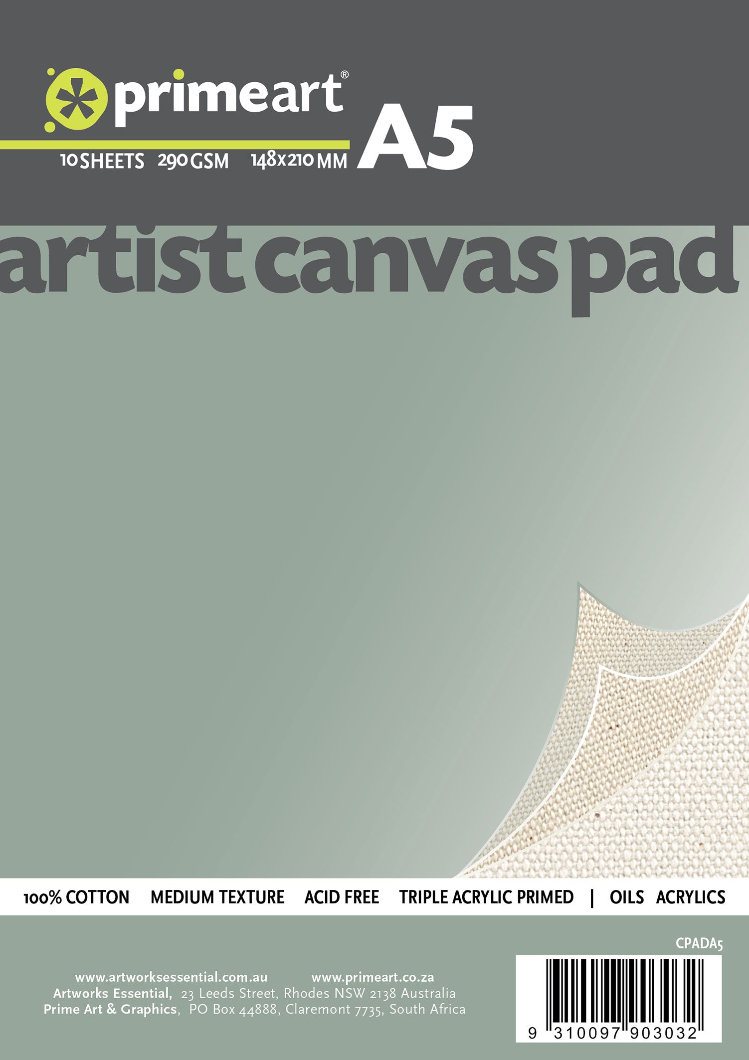 Prime Art Canvas Pad 290gsm 10 sheets