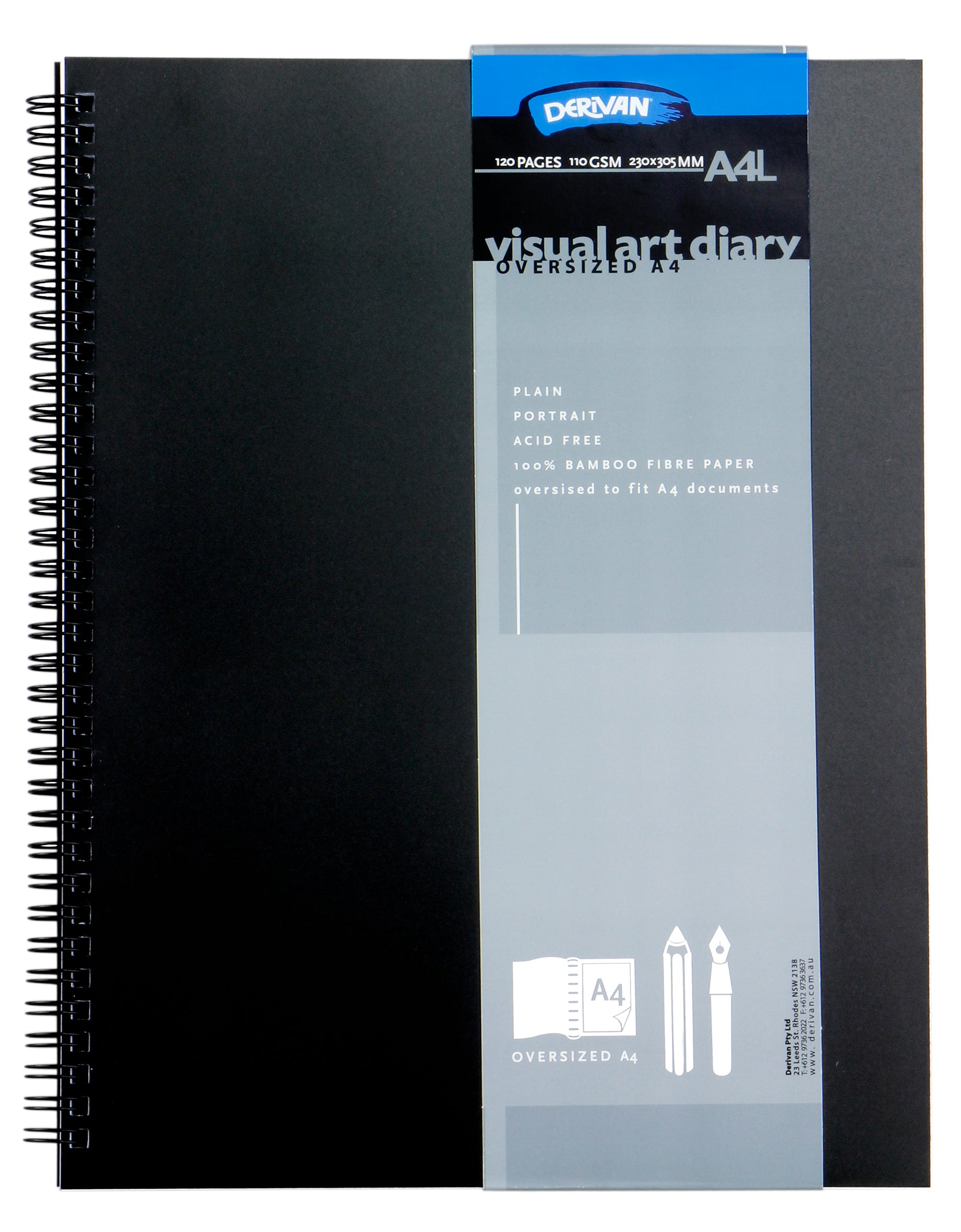 Derivan Visual Art Diary 110 gsm 120 pages (60 Shts) Acid Free Bamboo Paper A4 Larger - Art Supplies Australia