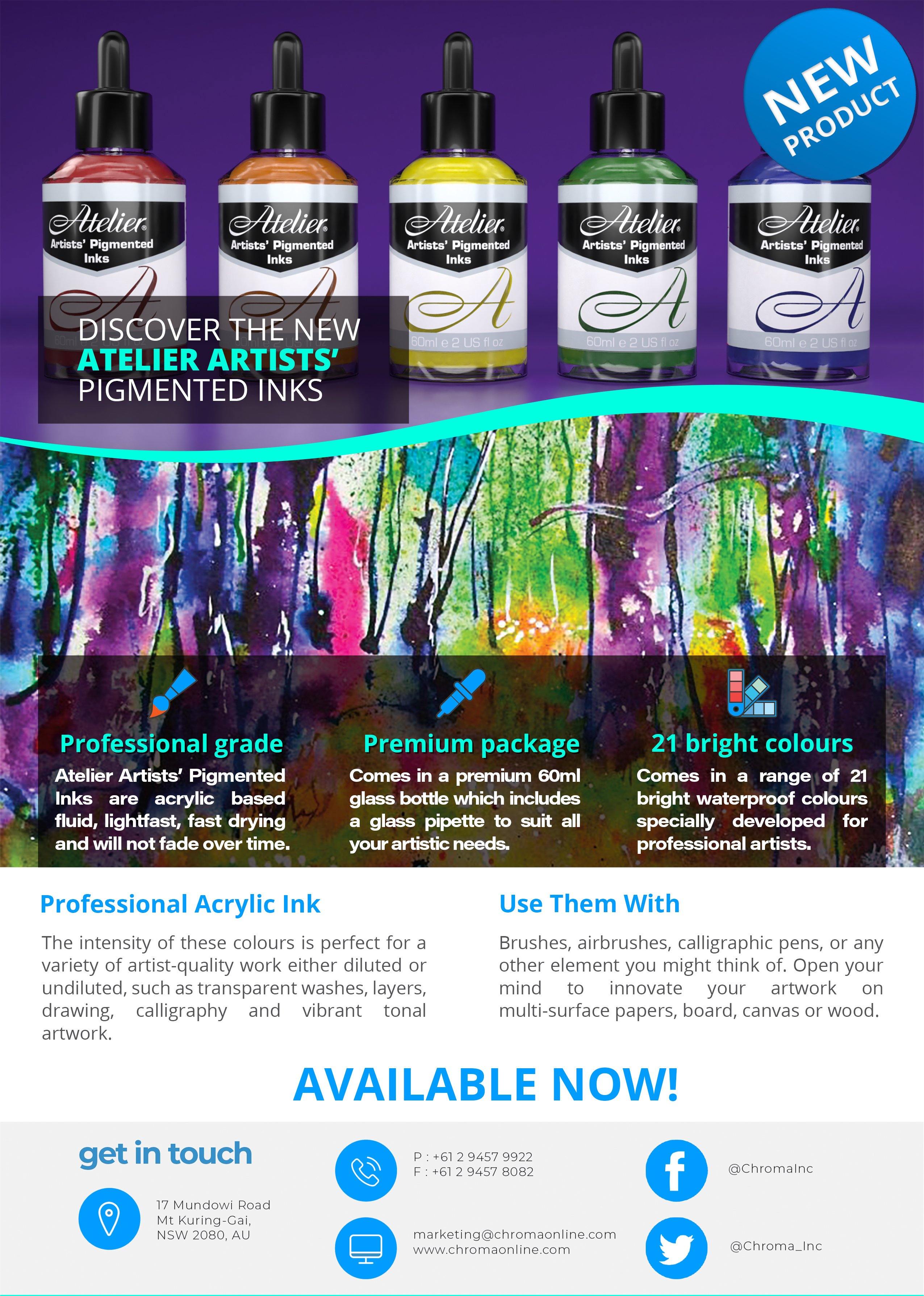 Atelier Artists' Pigmented Acrylic Ink 60ml - Art Supplies Australia