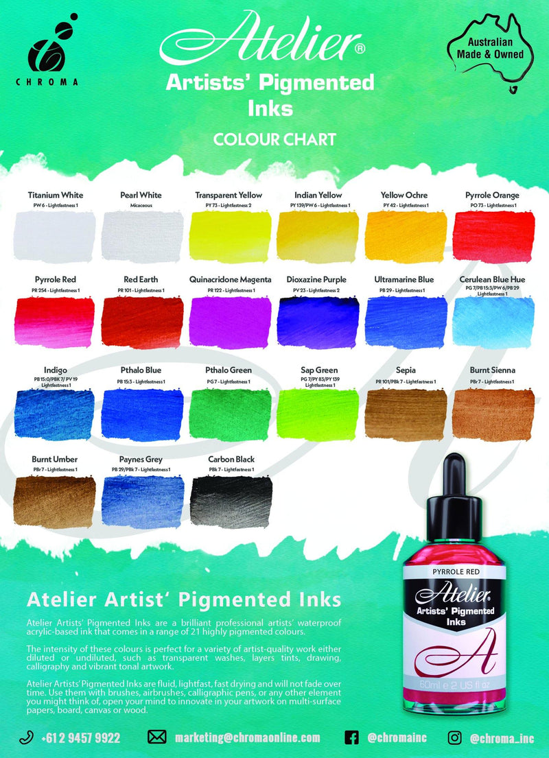 Atelier Artists' Pigmented Acrylic Ink 60ml - Art Supplies Australia