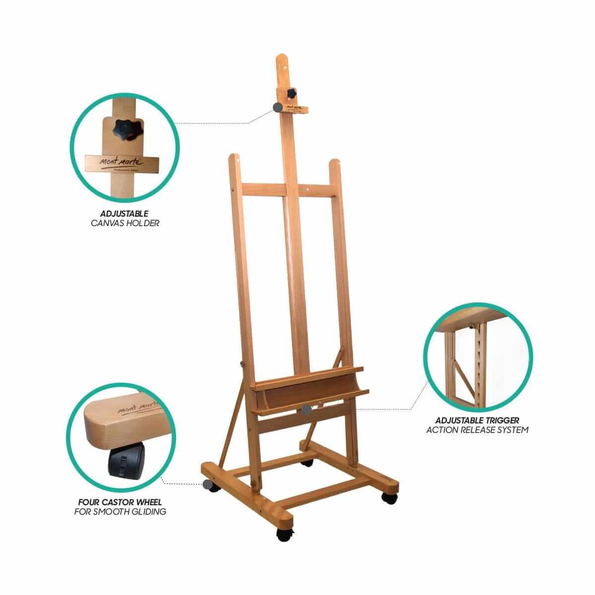 Mont Marte Large Studio Easel w/Castors Beech Wood - Art Supplies Australia