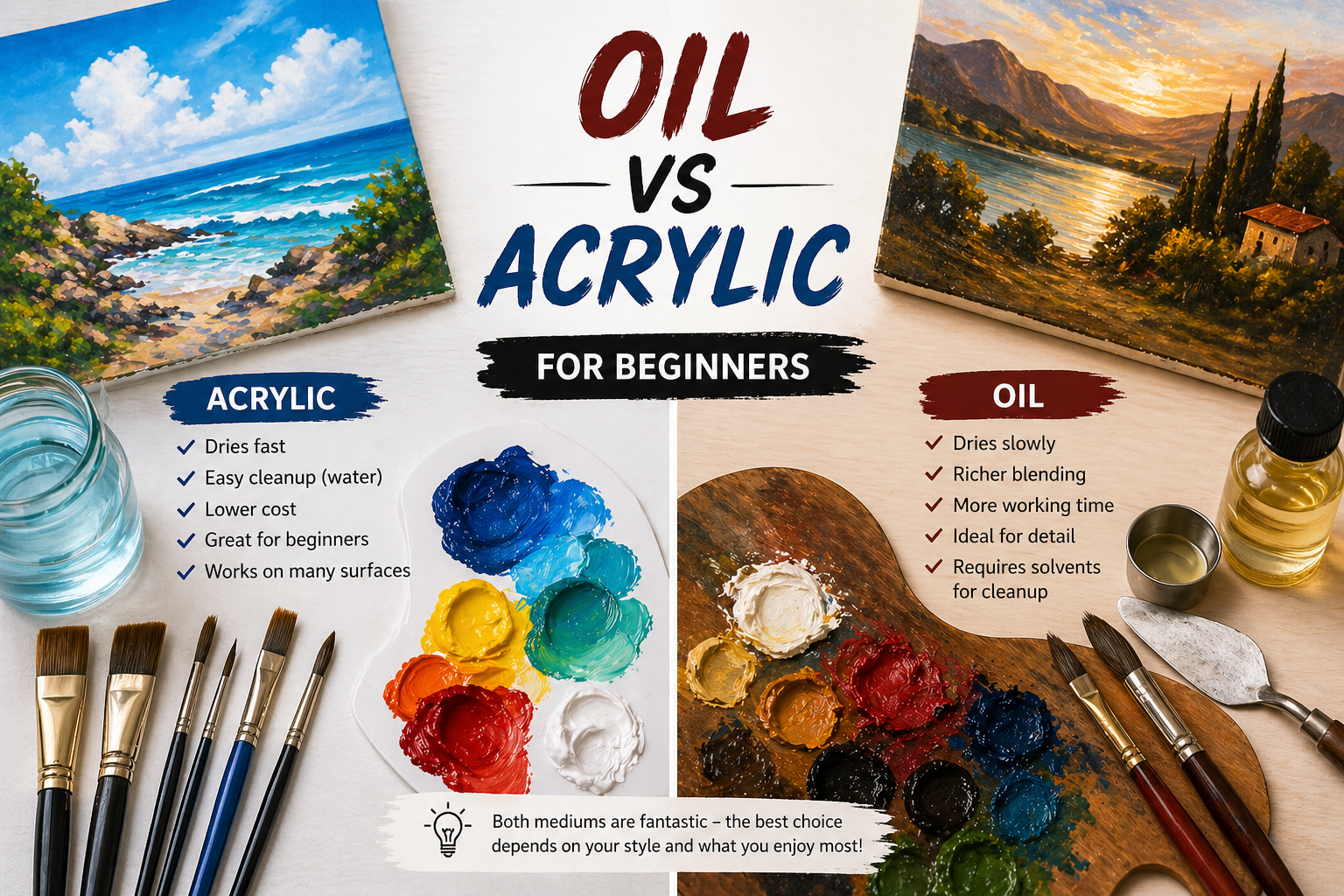 Oil Paint vs Acrylic for Beginners: What Should You Start With?