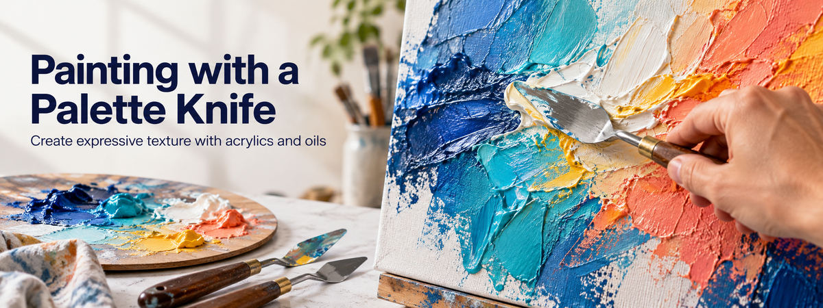 Artist applying thick textured paint to canvas with a palette knife
