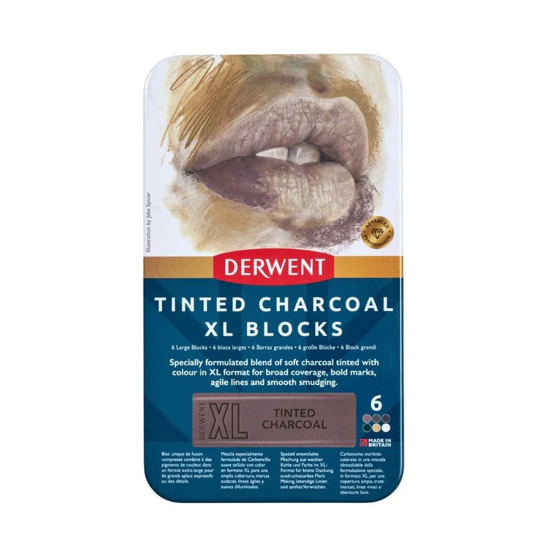 Derwent Tinted Charcoal XL Blocks Tin Set of 6