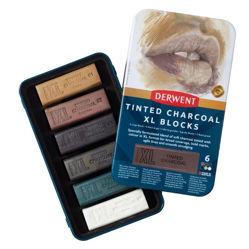 Derwent Tinted Charcoal XL Blocks Tin Set of 6