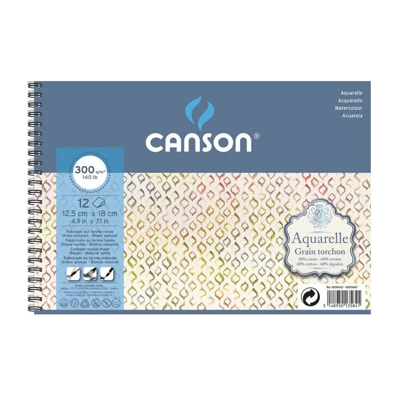 Canson Aquarelle Watercolour Paper Spiral Pad 300gsm 12 Sheets