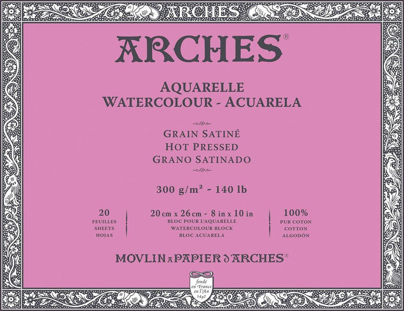 Arches Watercolor Pad 10x14-inch Natural White 100% Cotton Paper - 12 Sheet  Arches Hot Press Watercolor Paper 140 lb Pad - Arches Art Paper for  Watercolor Gouache Ink Acrylic and More