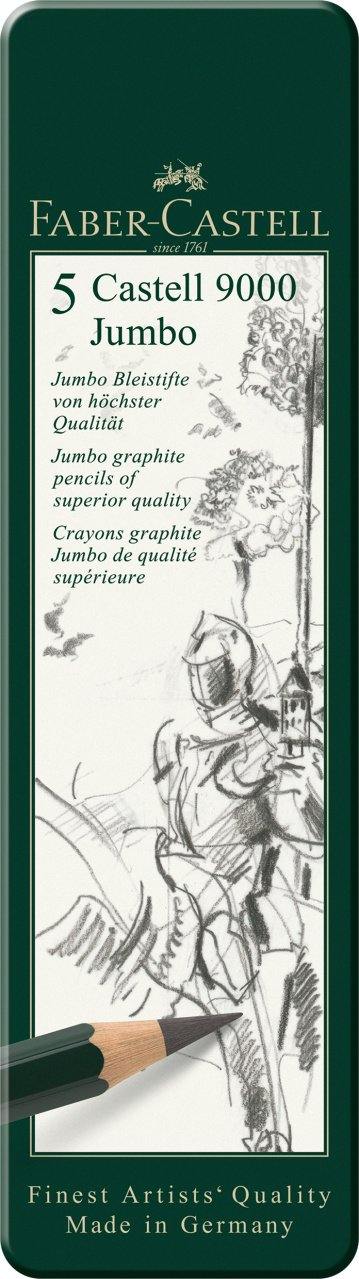 Faber-Castell Graphite Pencil Castell 9000 Jumbo Tin of 5 - Art Supplies Australia