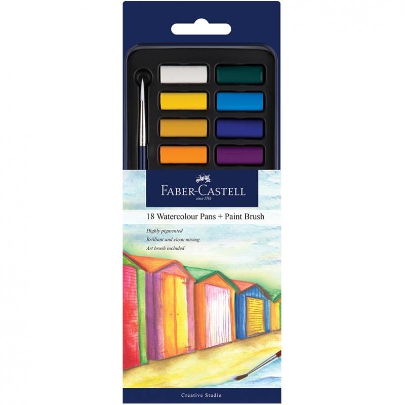 Faber-Castell 18 Watercolour Pans + Paint Brush - Art Supplies Australia