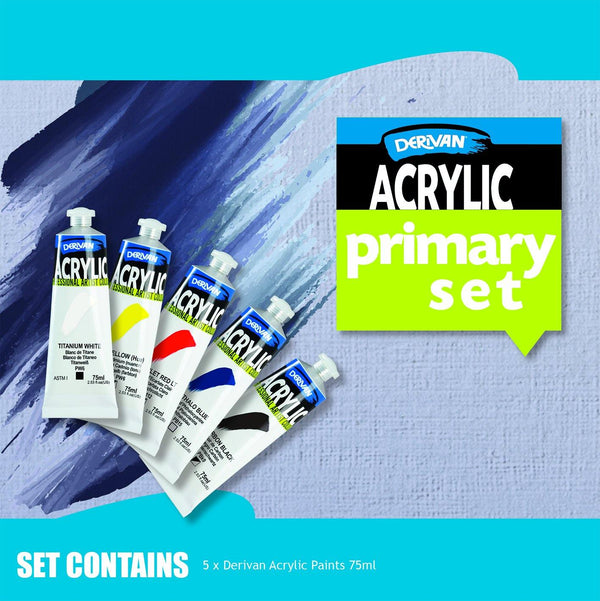Derivan Artist's Acrylic Paint Primary Set 5X75ml Tubes - Art Supplies Australia