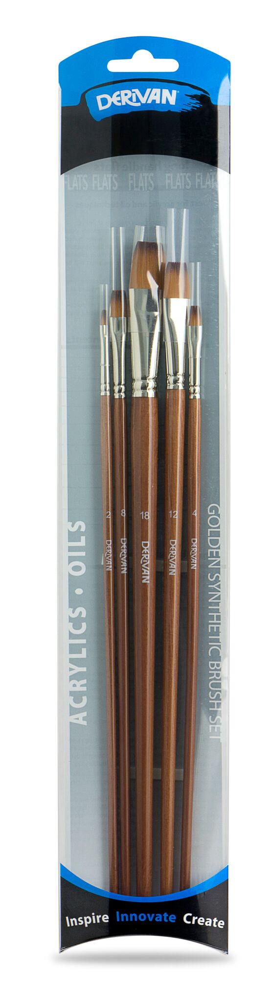 Derivan Professional Long Handle Golden Fine Synthetic Brush Set of 5 - Art Supplies Australia