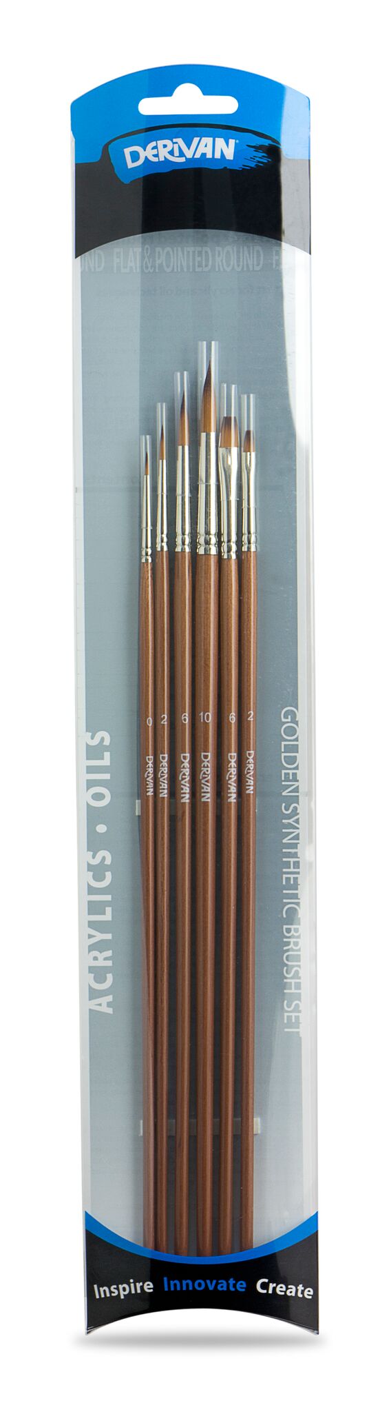 Derivan Professional Long Handle Golden Fine Synthetic Brush Set(A) of 6 - Art Supplies Australia