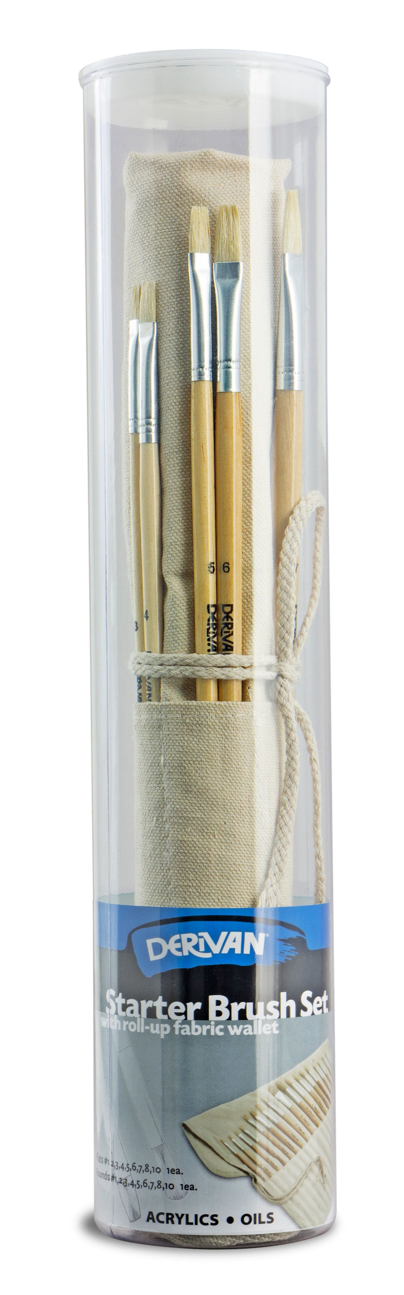 Derivan Student Hog Bristle Brush Set of 18 with Roll-up Fabric Wallet - Art Supplies Australia