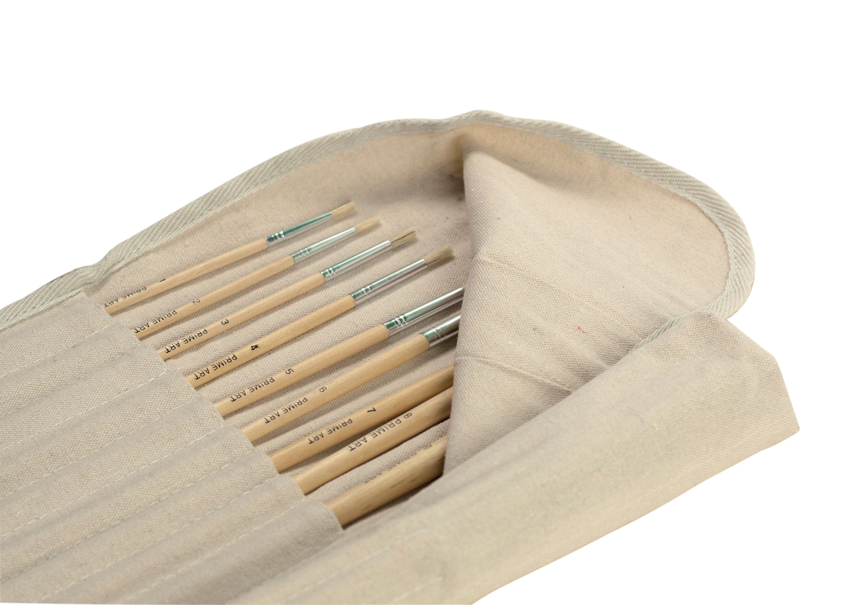 Student Brush Set Hog bristle brushes and brush wallet (9 flat 9 round) - 18 piece set BS18D - Art Supplies Australia