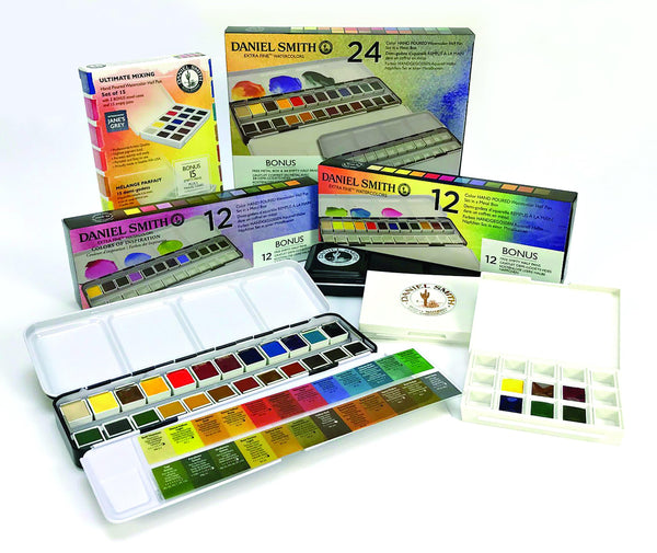 DANIEL SMITH Extra Fine Artist's Hand Poured Watercolour Half Pan Sets with A Box - Art Supplies Australia