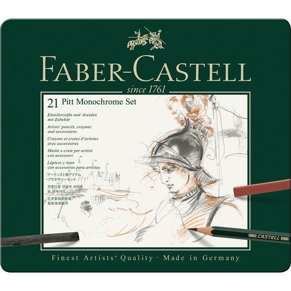Faber-Castell PITT Mixed Media Set Monochrome - Tin Box 21 - Art Supplies Australia