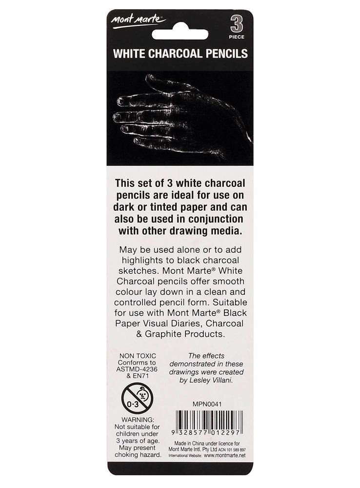 Mont Marte White Charcoal Pencils 3pc - Art Supplies Australia