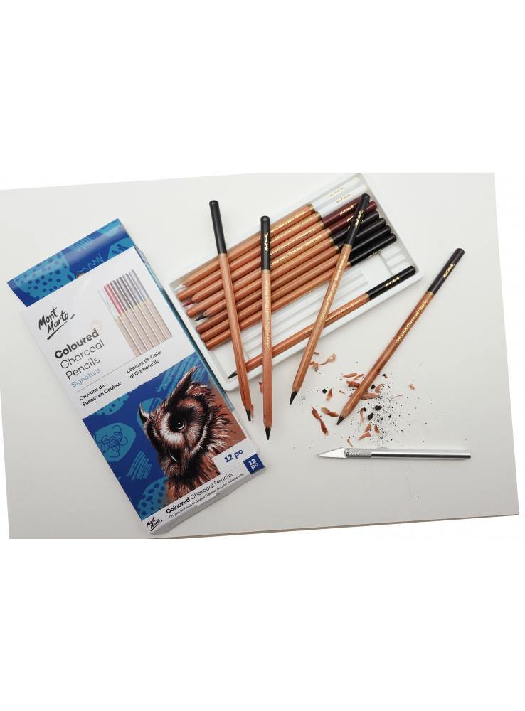 Mont Marte Signature Coloured Charcoal Pencils 12 Pieces - Art Supplies Australia